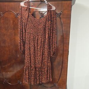 Elegant Animal Print Long Sleeve Dress